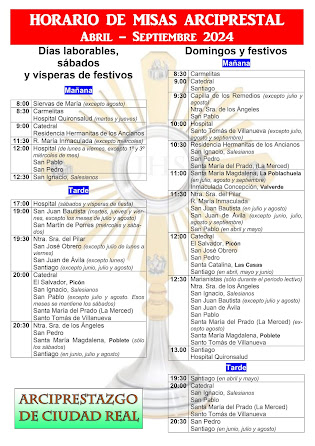 Horario de misas abril- septiembre