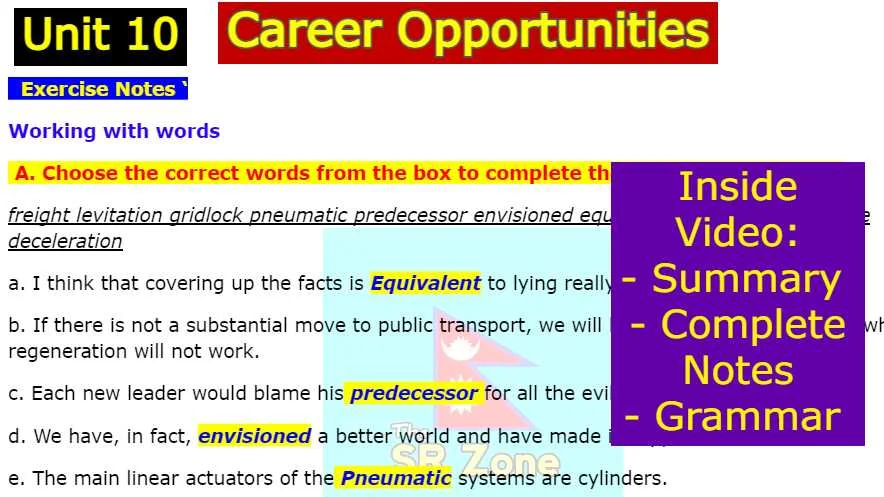 Class 12 English book chapter 10 | Career Opportunities | Exercise PDF