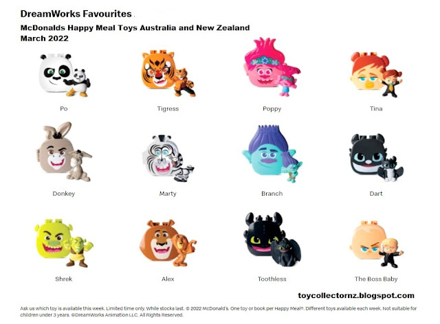 McDonalds Dreamworks Favourites Happy Meal Toys 2022 Australia and New Zealand Promotion Set of 12