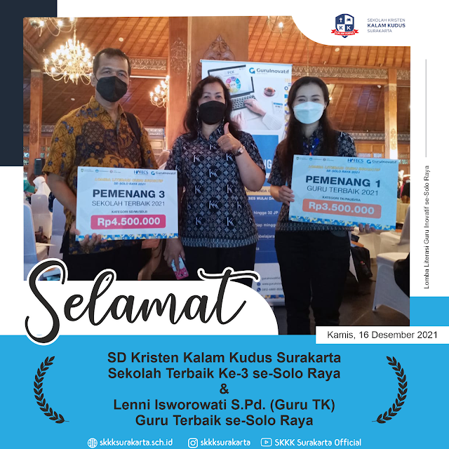 SD Sekolah Terbaik Ke-3 dan Ms. Lenni Guru Terbaik Se-Solo Raya