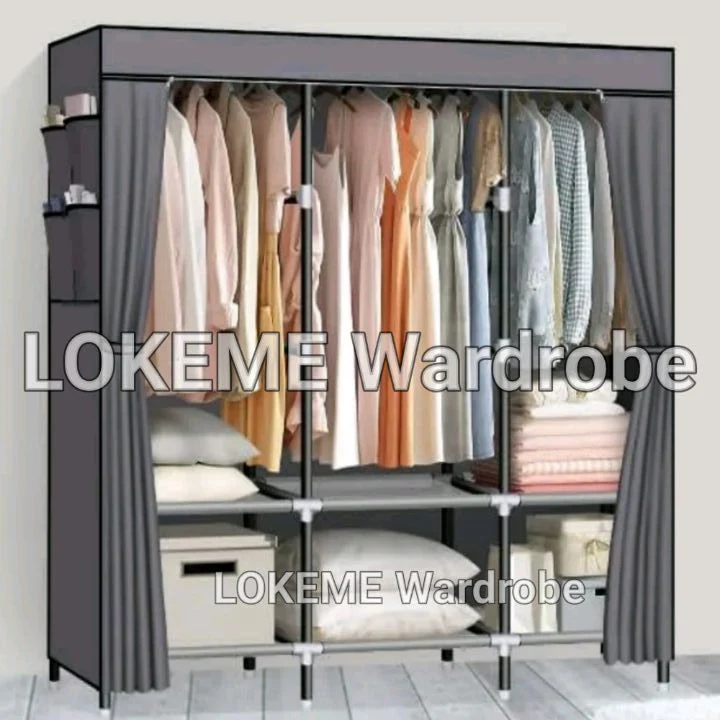 LOKEME Wardrobe: Moveable Dress Closet with Hangers, Shelves and Fabric Cover