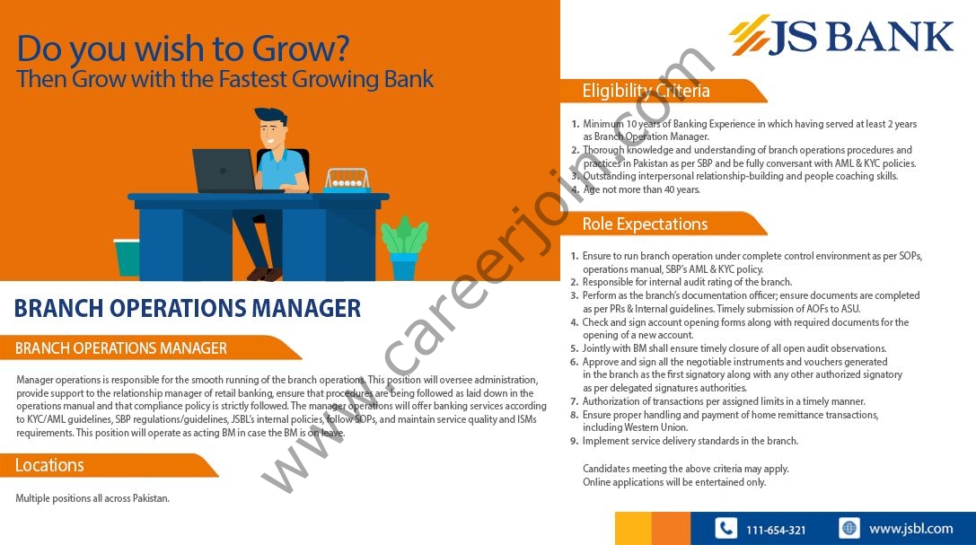 JS Bank Jobs Branch Operations Manager