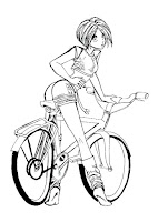 Girl on bicycle coloring page