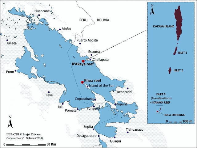Карта озера Титикака, включая рифы Кхоа и Какая (Изображение: C. Delaere)
