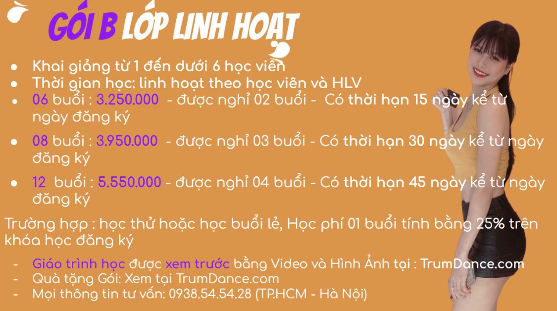 Bảng học phí học nhảy Trumdance - Lớp Linh Hoạt