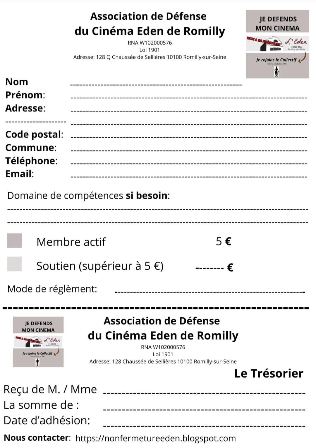Bulletin d'adhésion à l'association (copier et imprimer l'image)