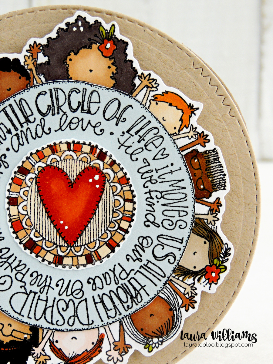 closeup of a handmade circle shaped card using stamps and dies from Impression Obsession. Stop by my blog to see three (or more) circle shaped card making ideas with simple circle dies.