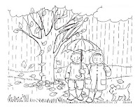 Walking in the rain coloring page