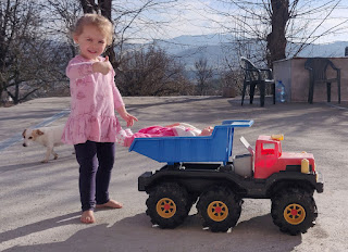 Play time with her truck, and Bella