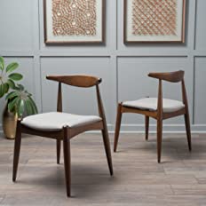 Christopher Knight Home 300007 Francie Fabric with Walnut Finish Dining Chairs, 2-Pcs Set, Light Grey / Walnut