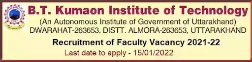 Faculty Recruitment in BTKIT Almora 2021