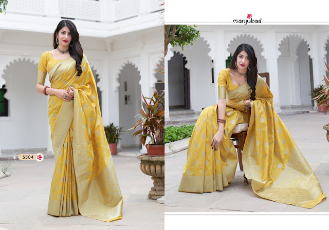 Yellow color malashree silk woven zari work saree