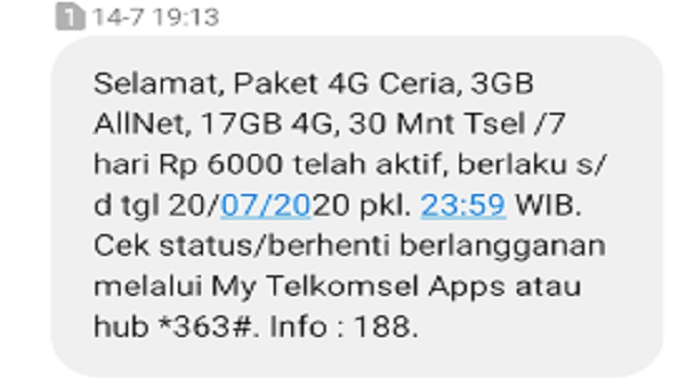 Paket 4G Ceria Telkomsel 6000