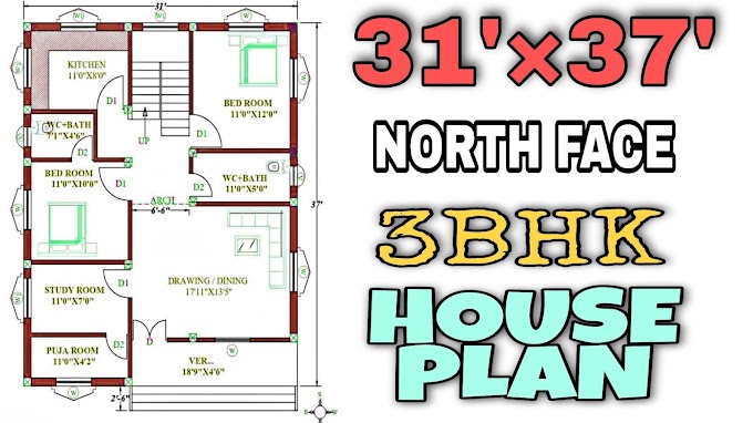 North Face 31 by 37 Small House Plan| 3bhk Floor Plan