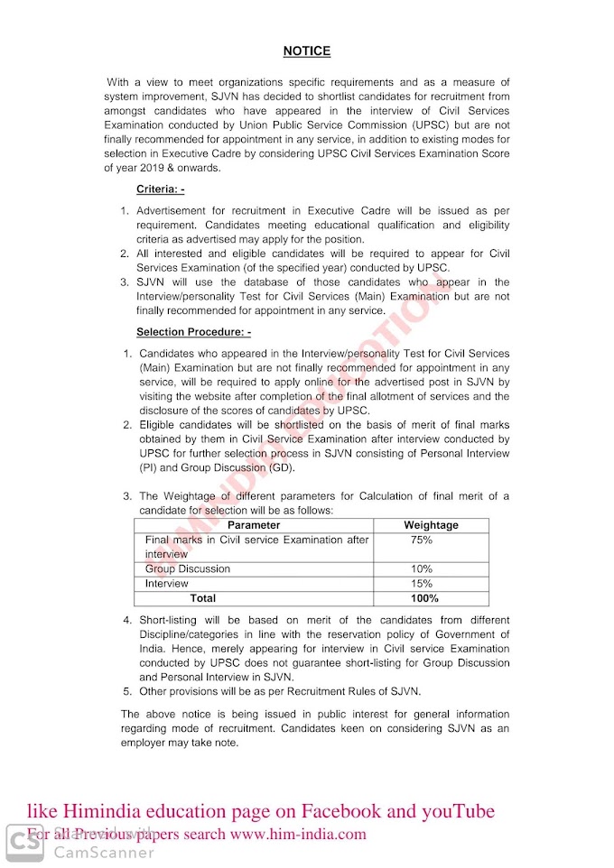 SJVN IMPORTANT NOTICE