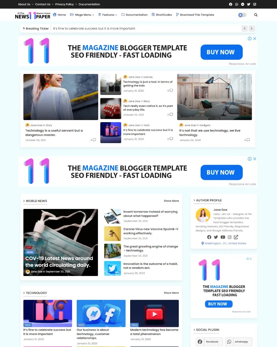 Pixy Newspaper 11 - Magazine & Featured Blogger Template