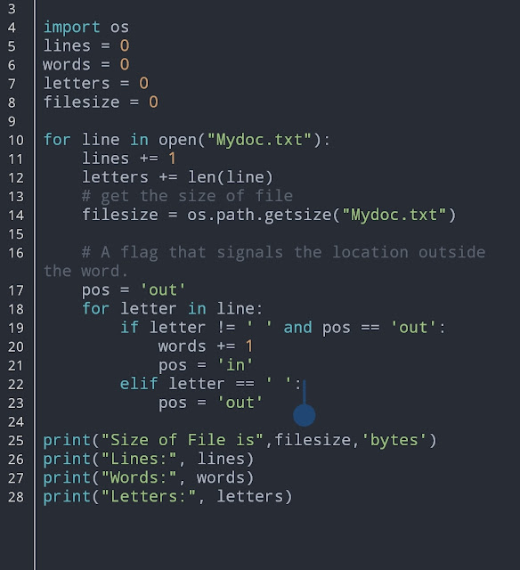 Write a Python code to find the size of the file in bytes, the number of lines, number of words and no. of character.