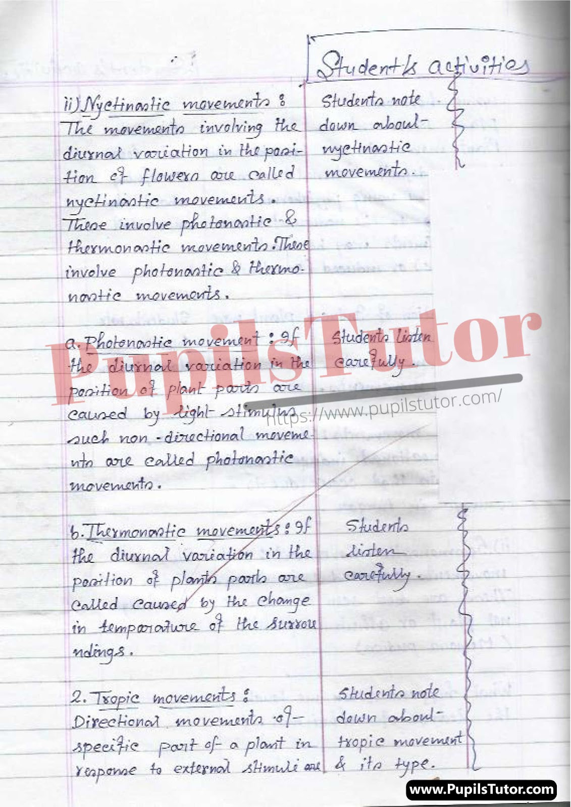 How To Make Biological Science Lesson Plan For Class 12 On Plant Movement In English – [Page And Photo 4] – pupilstutor.com