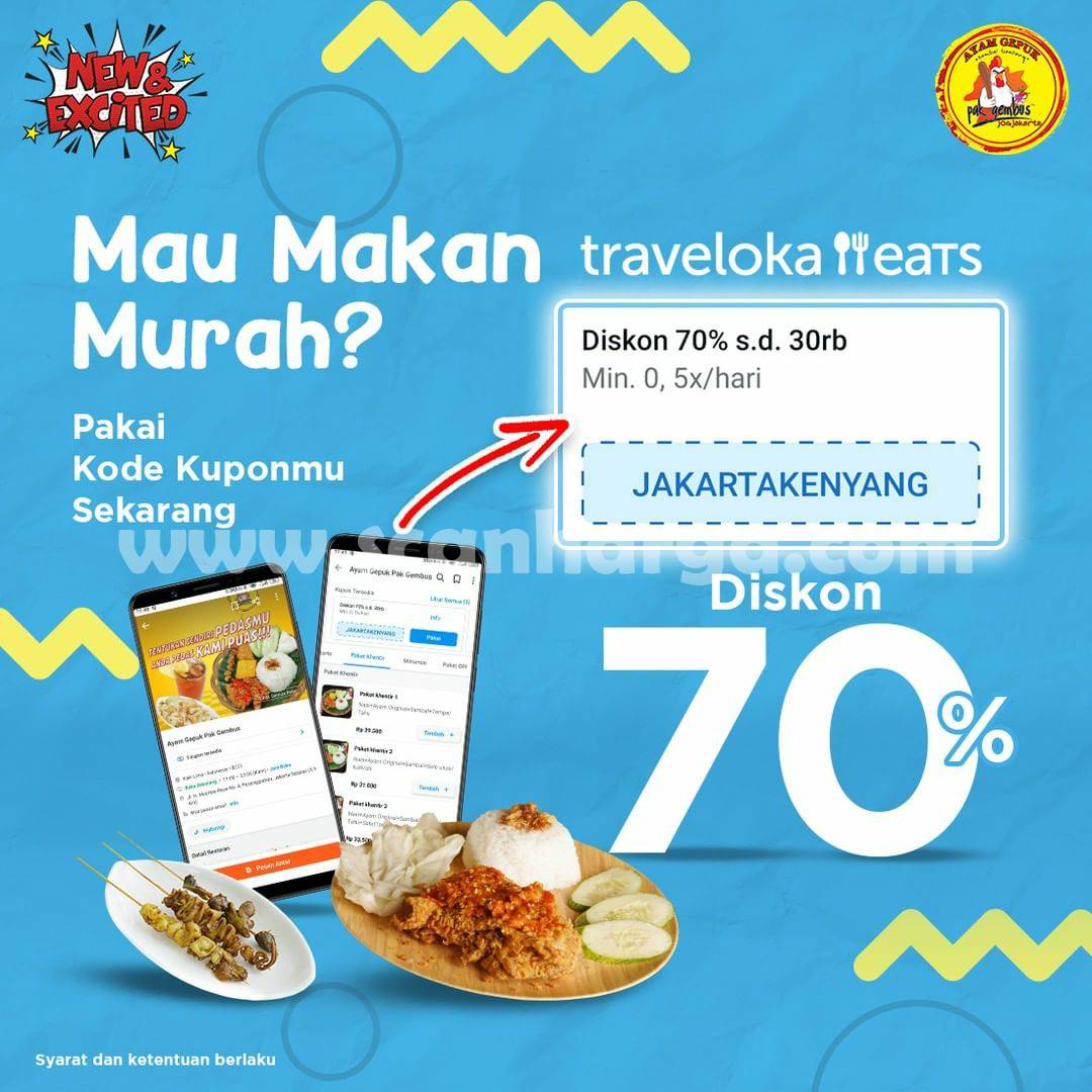 Promo Ayam Gepuk Pak Gembus Diskon 70% via Traveloka Eats