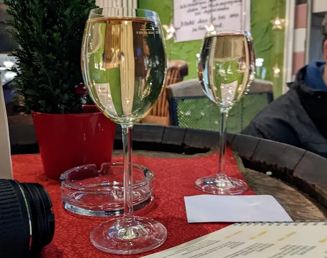 2 glasses of white wine at Vinotheka Moguntia in Mainz Germany