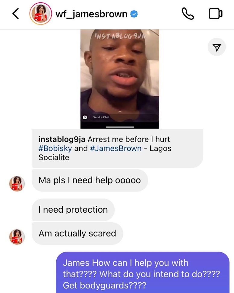 Jaruma calls out James brown on social media as she leaks chat she had with him (Screenshots)