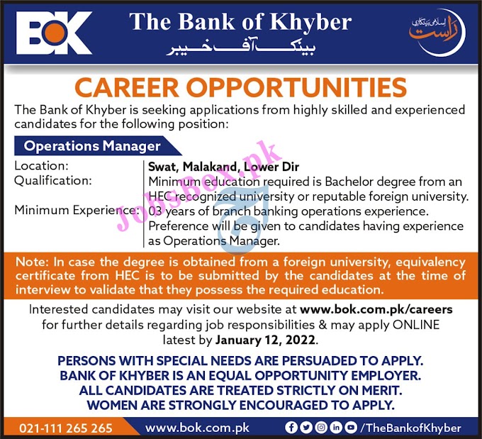 Bank of Khyber BOK Jobs 2022 Online Application www.bok.com.pk