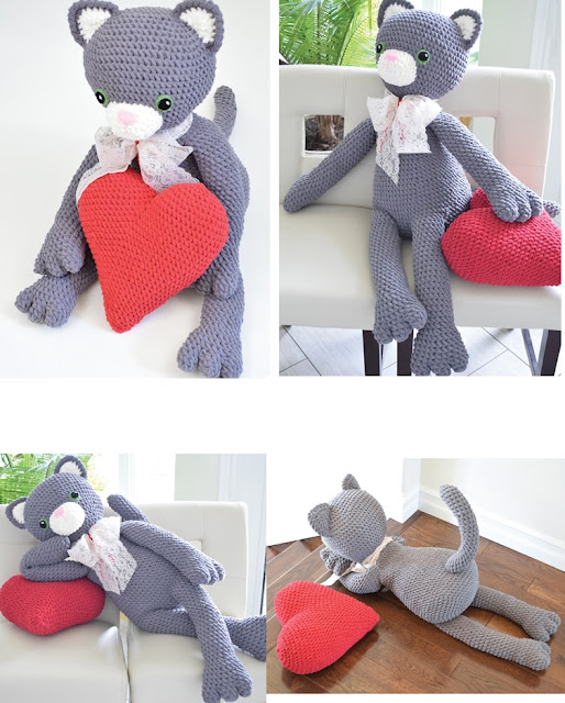 Crochet a Big Kitty Cat with a Large Crochet Heart Pattern for Valentine's Day