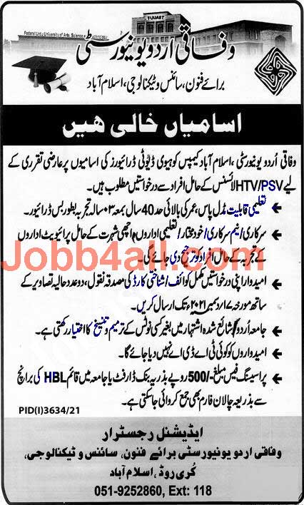 Federal Urdu University Jobs 2021 in Pakistan