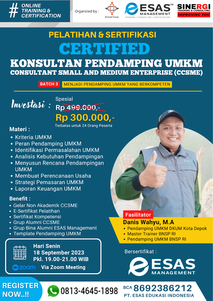 WA.0813-4645-1898 | Certified Consultant Small And Medium Enterprise (CCSME) 18 September 2023