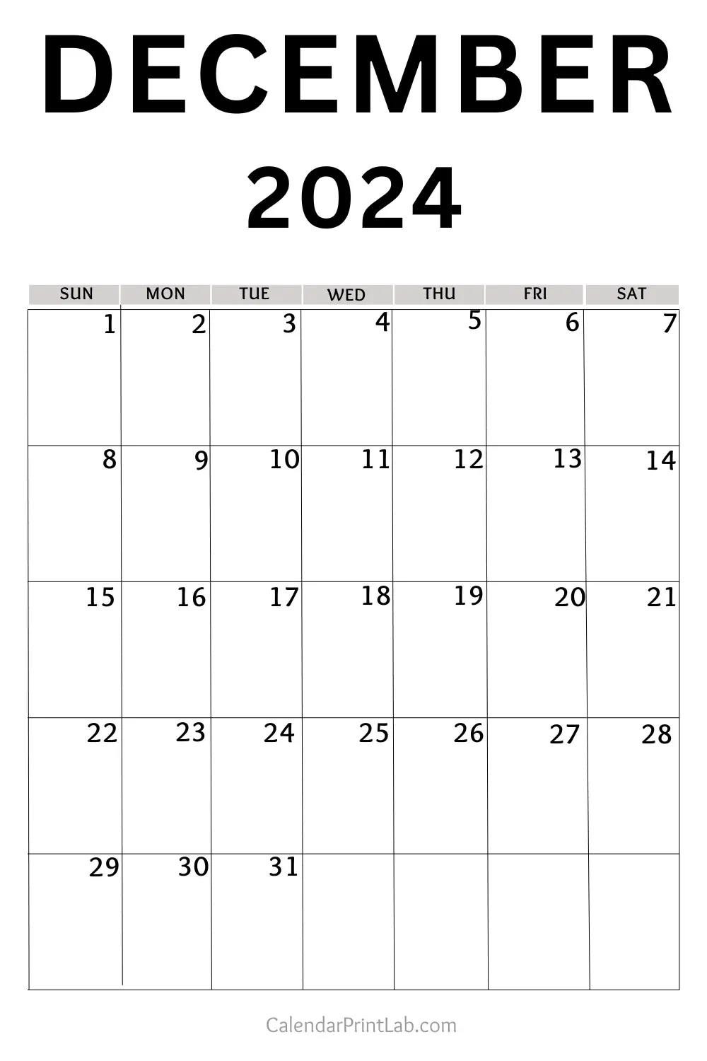 December 2024 Vertical Calendar Printable