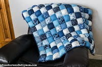 blue and white puff quilt