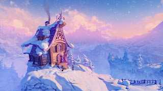 Amadeus at a snowy mountain hut in the beginning of the game