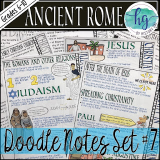 Image of Ancient Rome Doodle Notes with text that reads - Grades 6-10; Ancient Rome; Doodle Notes Set #7