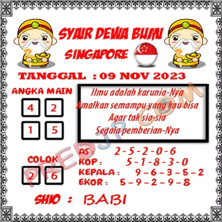 Prediksi Dewa Bumi Togel Singapura Kamis 09 November 2023