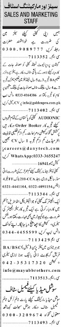 Marketing jobs in jang newspaper ,private ,