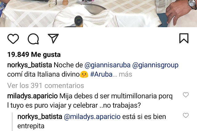 VAMOS BIEN | A Norkys Batista le dio por irse a cenar a un restaurante de Aruba