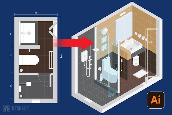 How to Draw Isometric Bathroom Interior in Adobe Illustrator