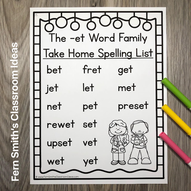 Click Here to Download The New & Improved -et Word Family Spelling Unit to Use in Your Classroom Today! Three different spelling list styles are included for EACH list, the 10 word list, and the 15 word list!