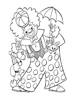 Clown with umbrella and animals coloring page for kids