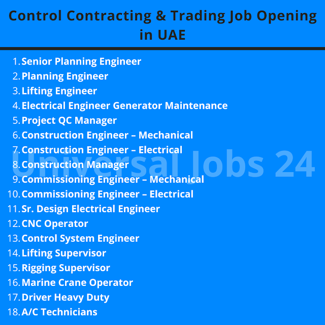 Control Contracting & Trading Job Opening in UAE