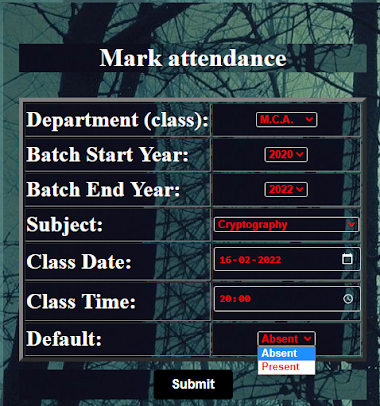 Mark attendance of university student in html.