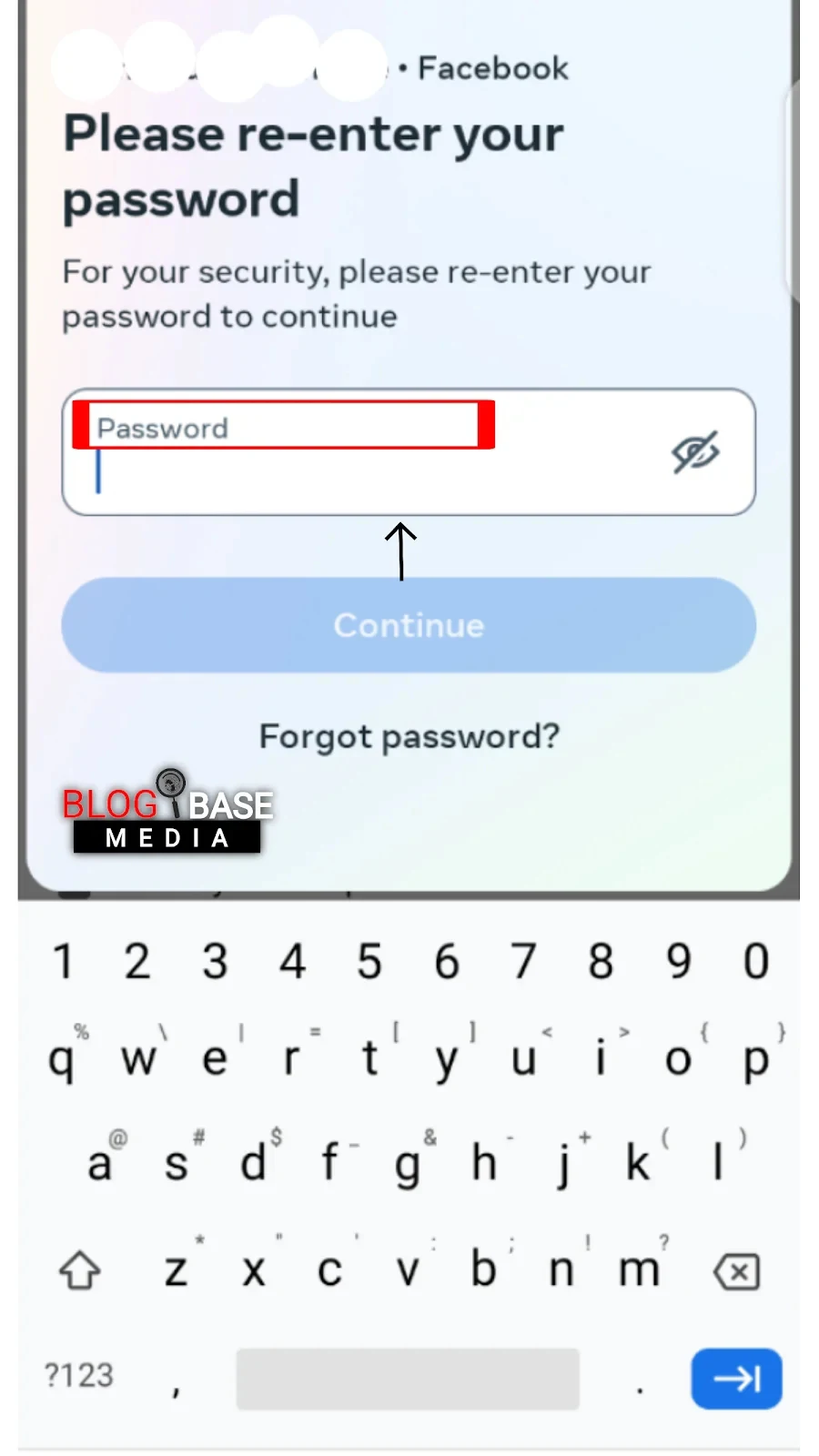 Facebook password confirmation page screenshot