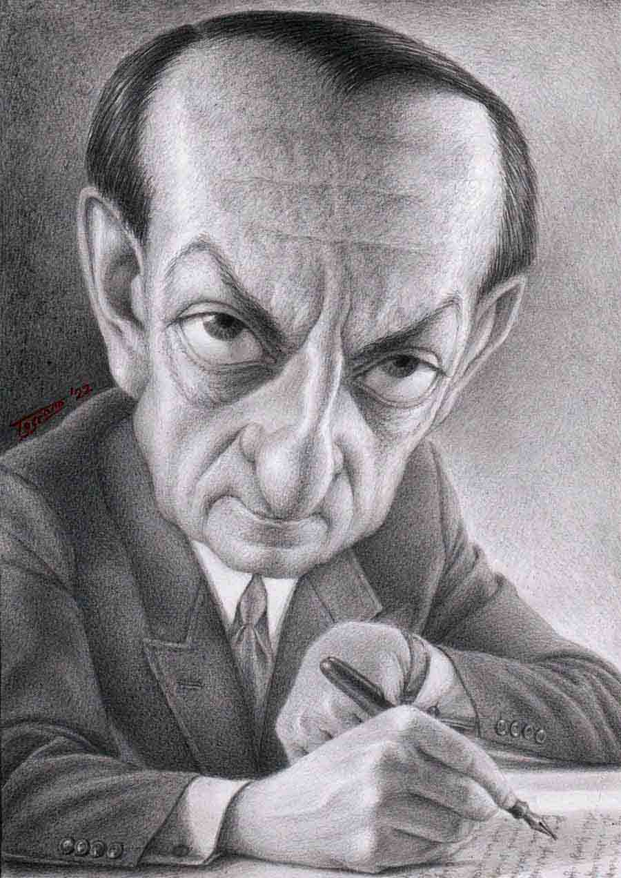 Andre Malraux .. Caricature by Walter Toscano - Peru