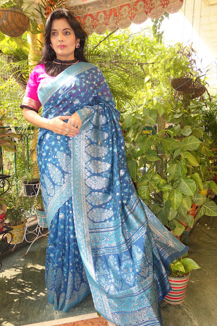 Raw silk kani saree- Rich blue