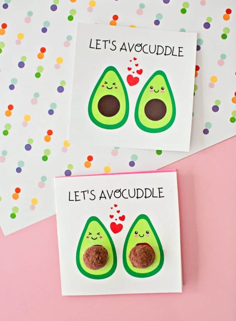 Handmade avocado Valentine cards for kids