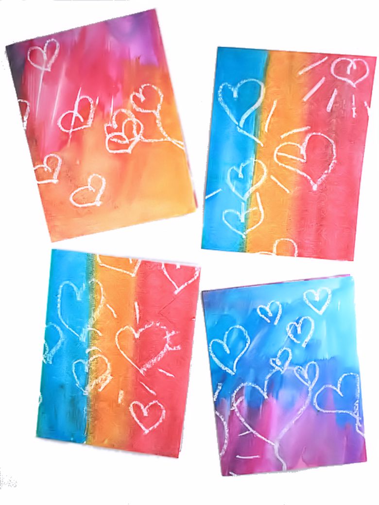 Crayon resist watercolour valentine cards to make