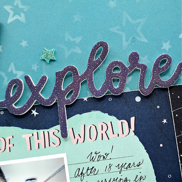 Stenciled Star Background on a Space Themed Scrapbook Layout