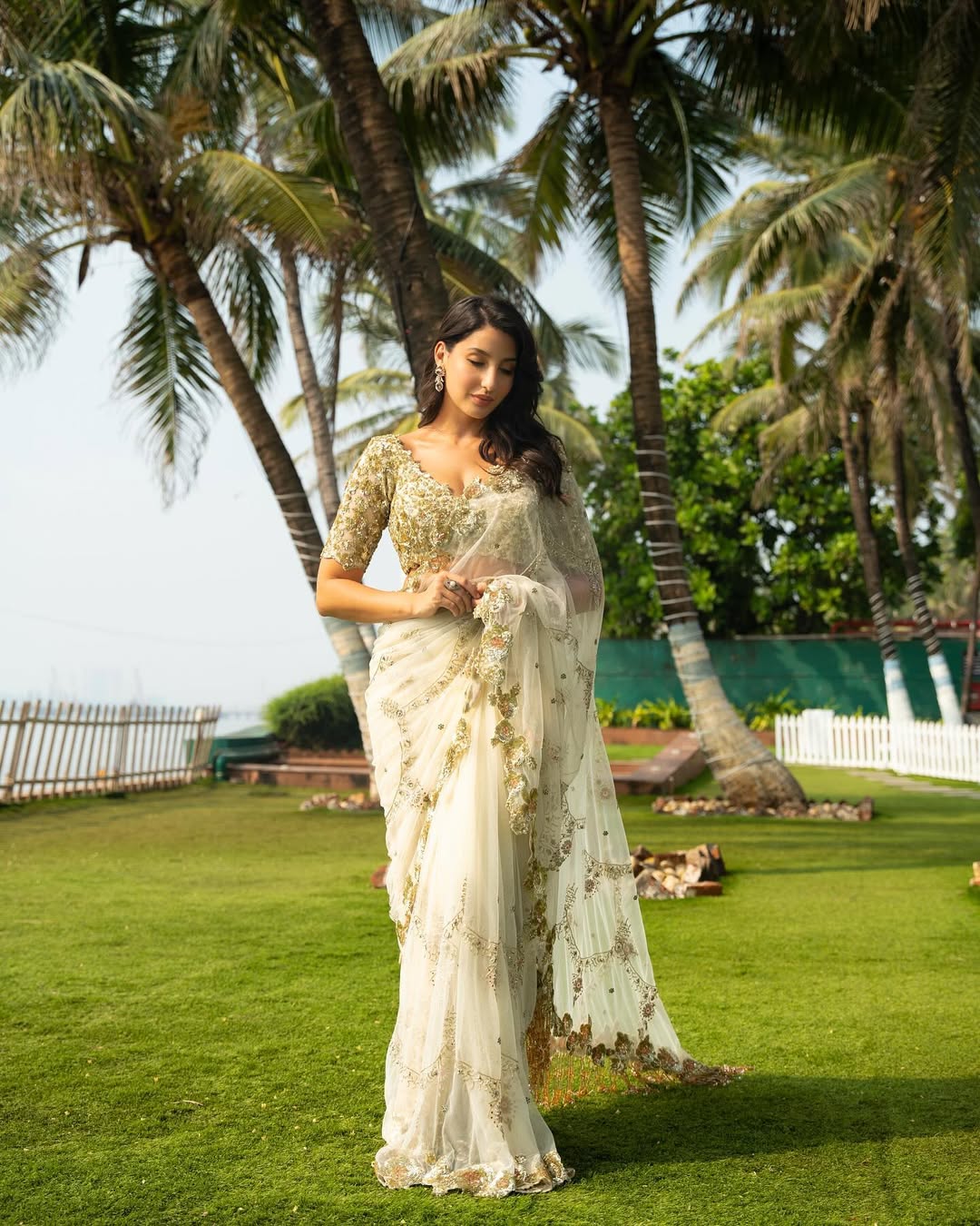 Nora Fatehi Flaunts Her Cleavage in a Deep-Neck Saree Blouse You Can't-Miss