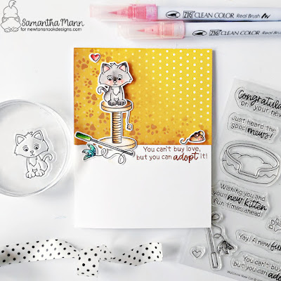 Welcome New Cat Card by Samantha Mann for Newton's Nook Designs, Cards, Card Making, Heat Embossing, Distress Inks, #newtonsnook #newtonsnookdesigns #welcomenewdog #cardmaking #diecuts