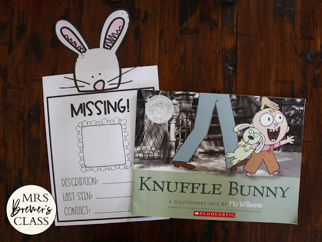 Knuffle Bunny book study activities literacy unit with Common Core aligned companion activities and a craftivity for Kindergarten and First Grade